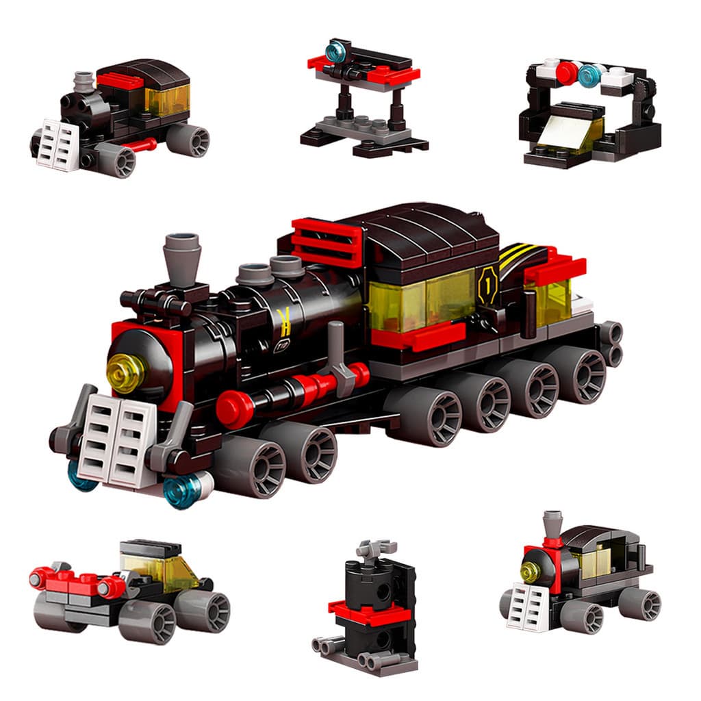 Trem a Vapor Clássico 6 em 1 com 118 Peças Blocos de Montar Brinquedo Educativo Infantil
