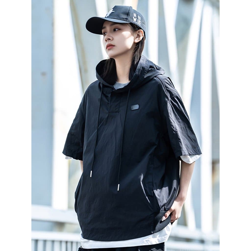 AOGZ protetor solar roupas masculinas mulheres com capuz verão americano Street Wear cor sólida solta manga curta camise