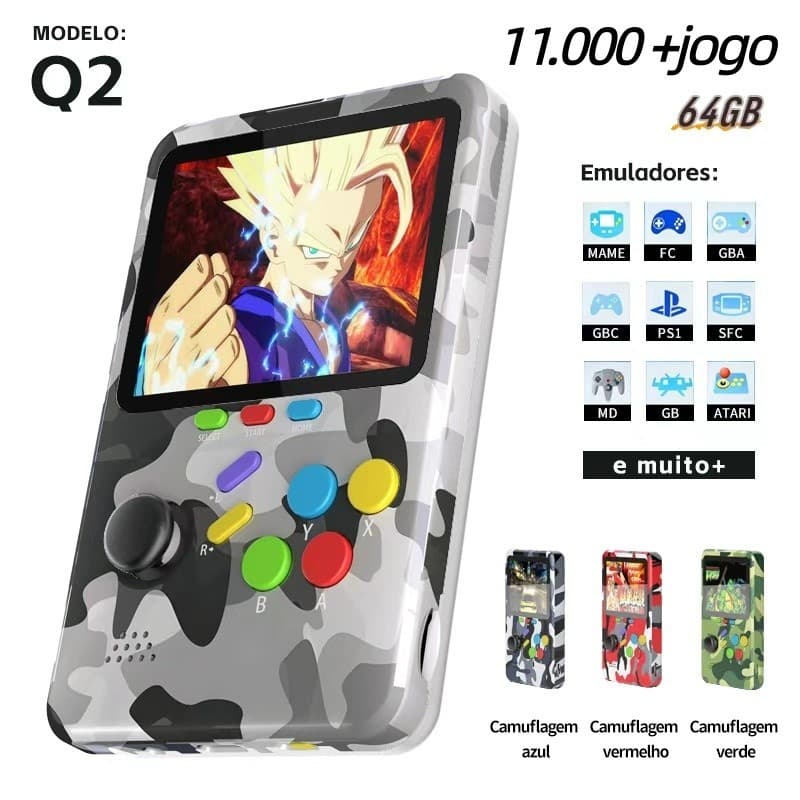 Console Portátil Q2 + de 11.000 Jogos Vídeo Game Tela IPS 3.0 Polegadas,Várias cores disponíveis