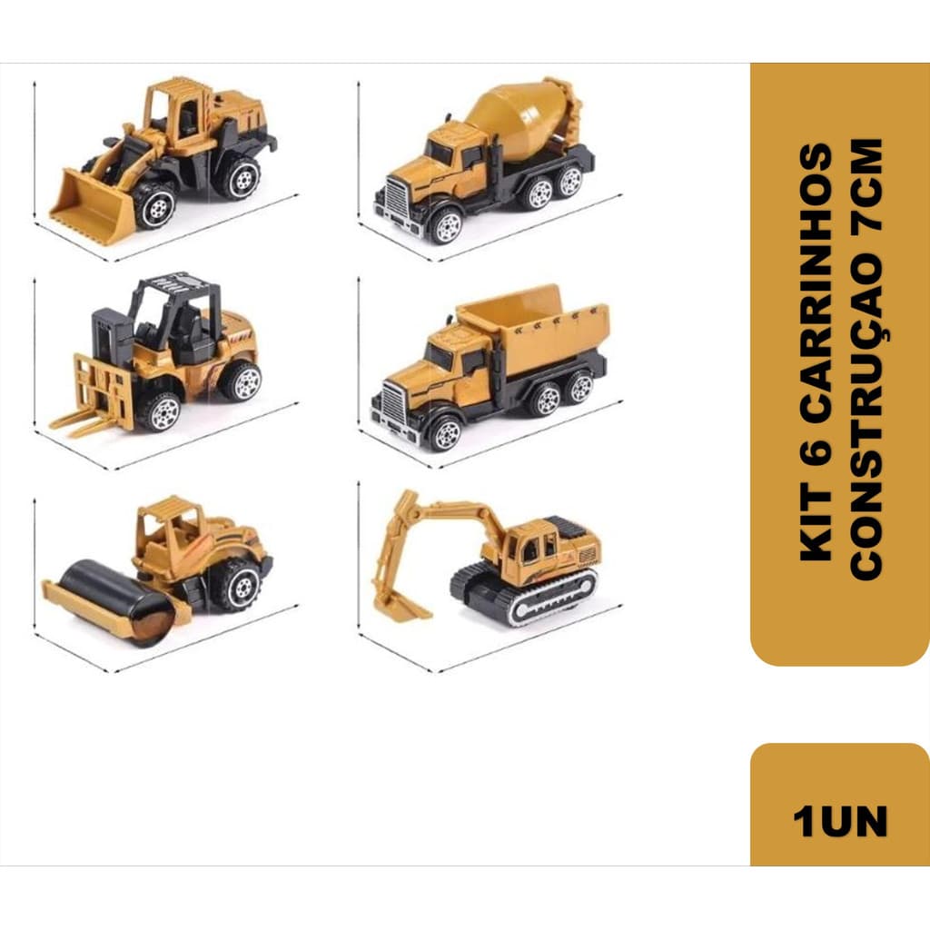 Kit 6 Veiculos Construçao Metal 7cm Brinquedos Engenharia Pura