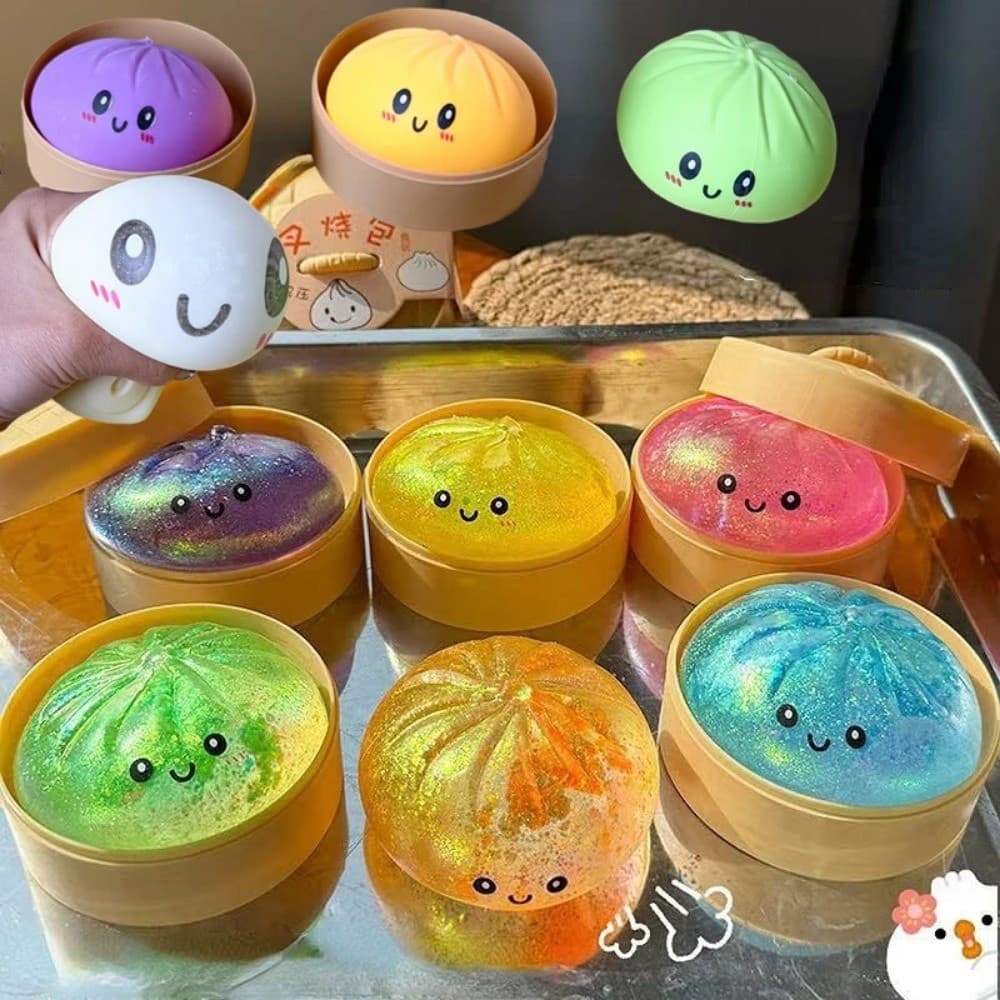 Bola anti-stress macia e colorida, em formato de pão cozido no vapor, com brilho simulado, de recuperação lenta, para ap