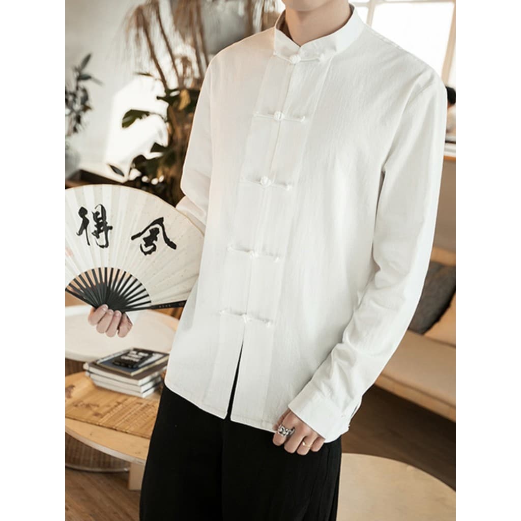 Estilo chinês camisa de manga comprida estilo chinês gola alta solta tamanho grande primavera Retro Tang terno estilo ch
