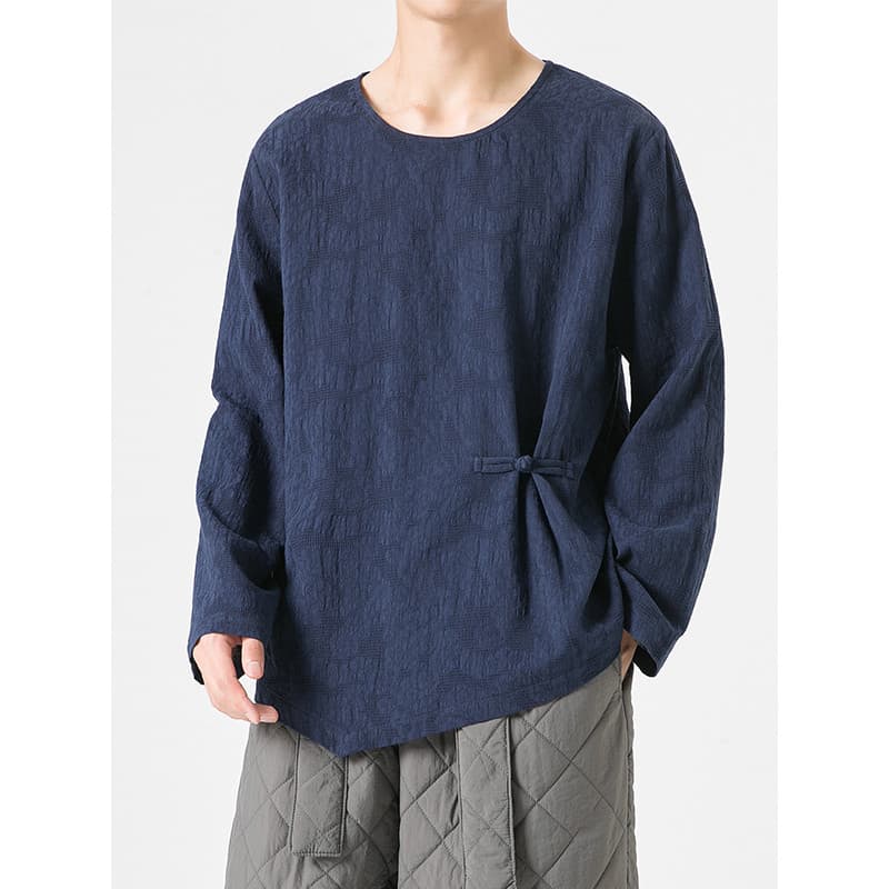 Outono de manga comprida camiseta masculina estilo chinês Jacquard Retro meditação Layman roupas novas roupas masculinas