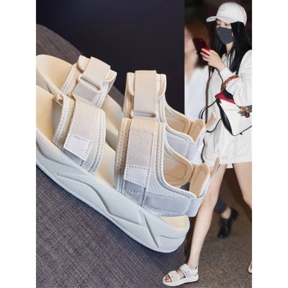 Influenciador japonês sandálias de venda quente feminino verão exterior Wear 2026 novo estilo All-match plana Velcro úni