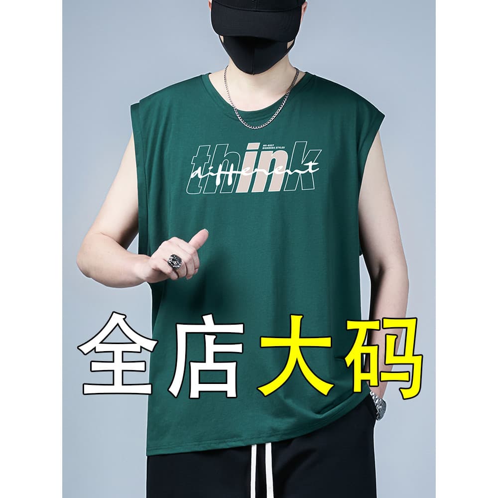 Camiseta masculina sem mangas de tamanho grande 2025 novo estilo verão colete esportivo masculino mais gordura mais cole