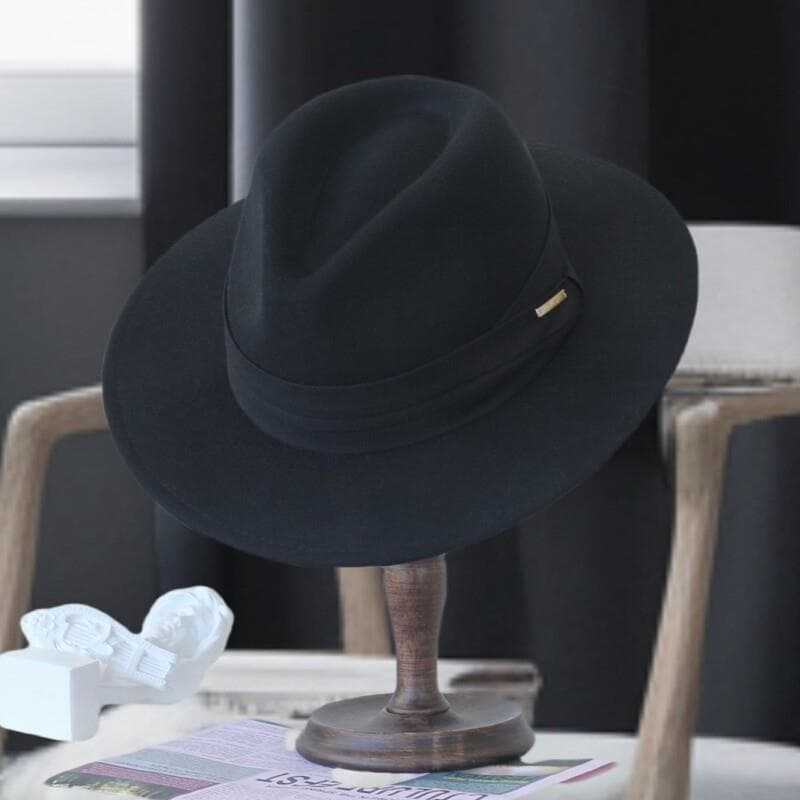 Outono inverno novo estilo panamá preto chapéu superior feminino estilo britânico Retro chapéu de lã chapéu de feltro ab