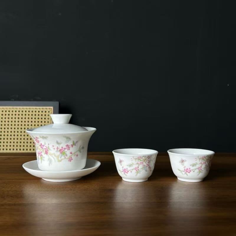 Suet Jade Porcelana Branca Wisteria Flor Sancai Gaiwan Estilo Chinês Suspenso Tigela de Chá Xícara de Chá Casa Kung Fu C