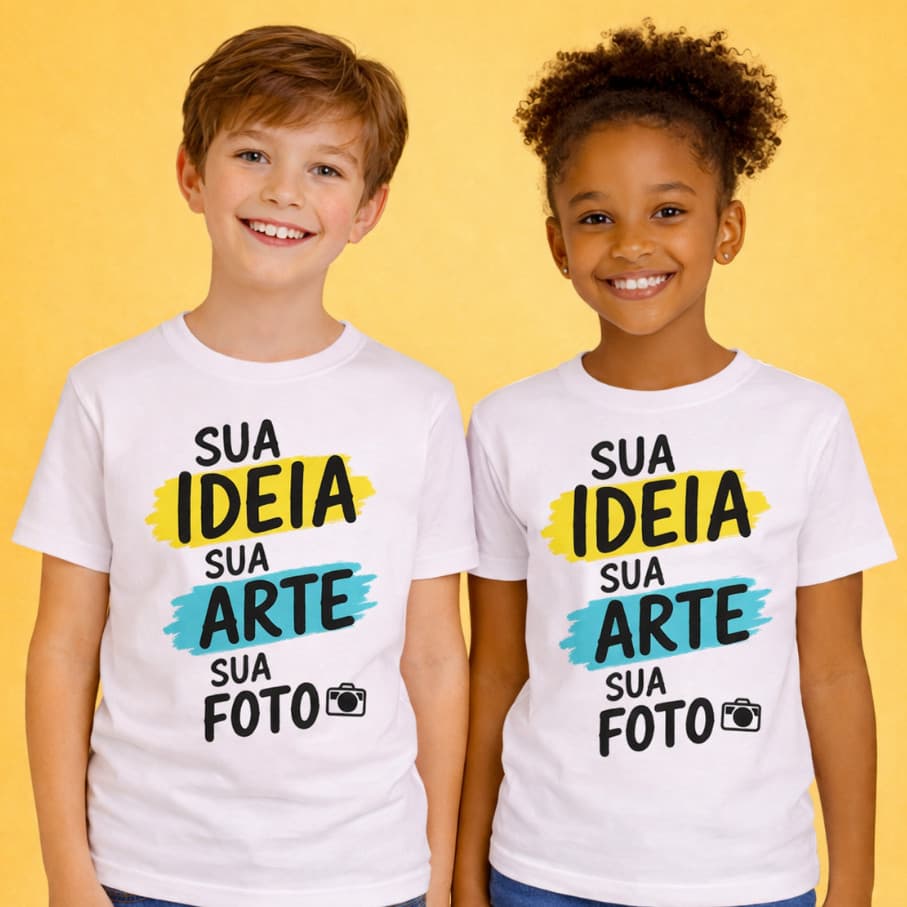Camiseta Infantil Personalizada Com Foto Sua Estampa Logo Arte Frase Menina Menino Unisex