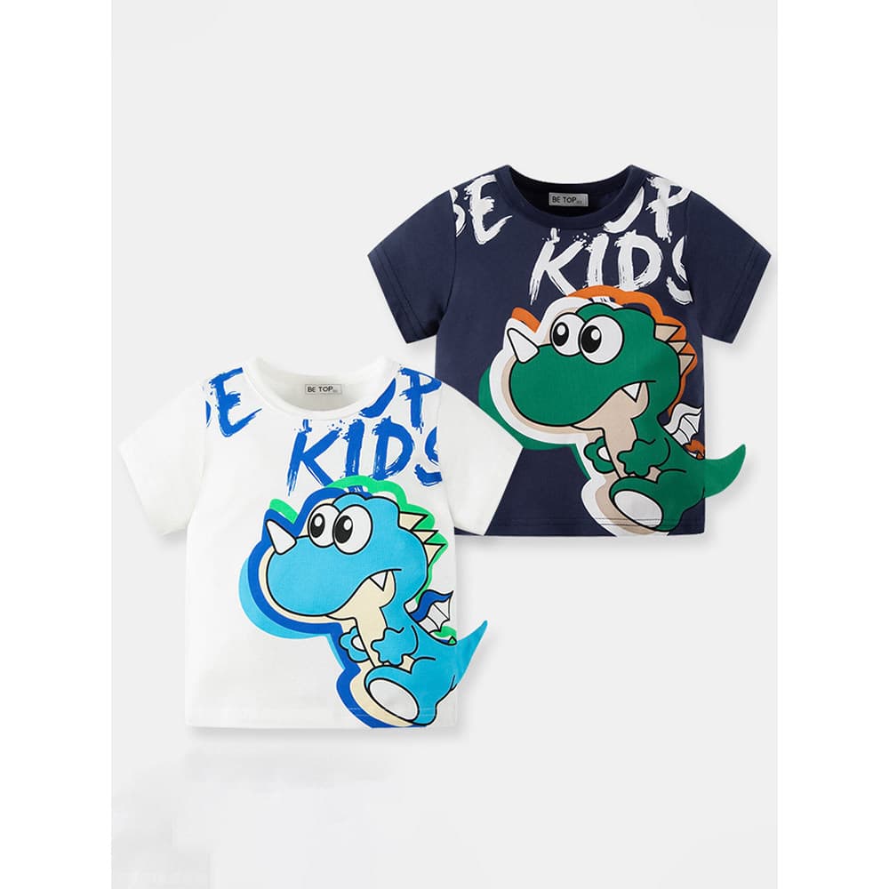 Crianças camiseta de manga curta 2026 novo estilo verão tridimensional dinossauro menino bebê moda dos desenhos animados