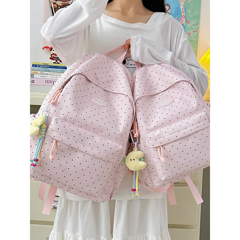 Menina estilo rosa bolinhas mochila feminina estudante Campus de alto valor grande capacidade estilo Preppy mochila de c