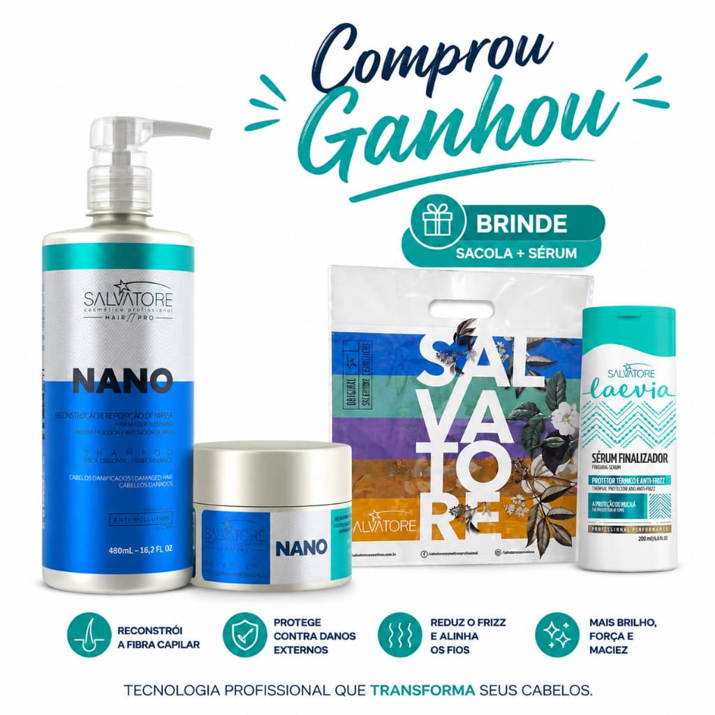 Kit Salvatore Hair Pro Nano Reconstrutor Shampoo Mascara Condicionante Força Pós Quimica Regeneração