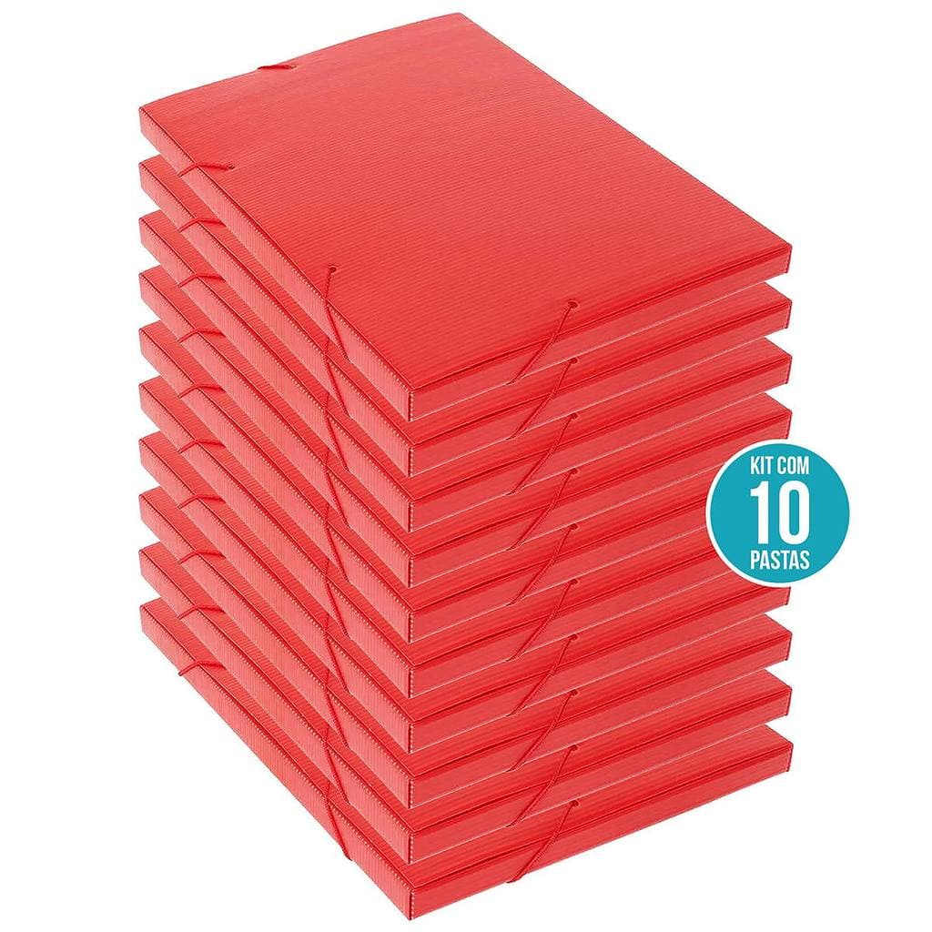 Pasta Aba Elástico 20mm Ofício 33,5x24,5x0,20cm Novaonda Polibras - 10 Pastas Vermelhas