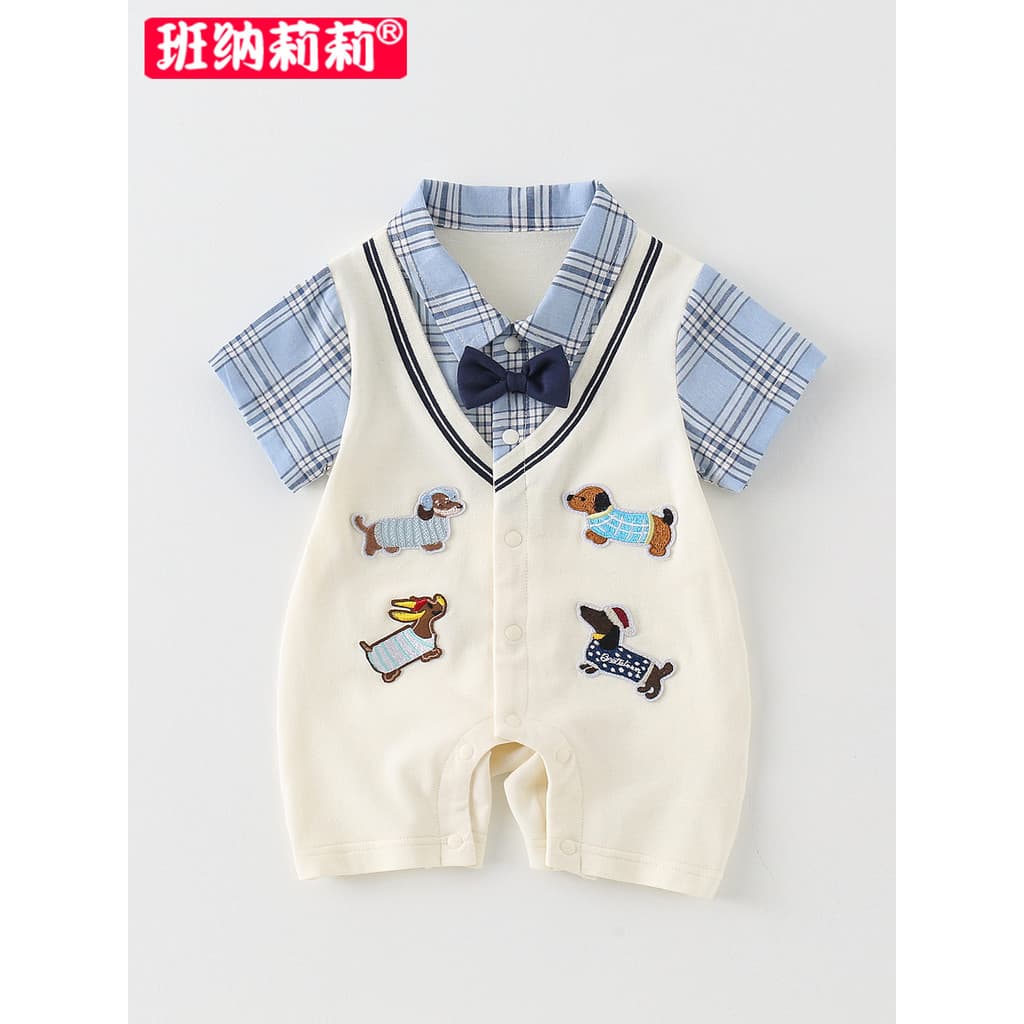 Bebê recém-nascido macacão roupas de verão 2026 novo estilo de manga curta macacão bebê verão passeio cavalheiro estilo