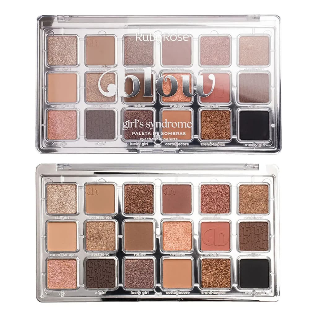 Paleta De Sombras Girl's Syndrome Blow Ruby Rose® 18 Cores Hbe2206 Marrom-claro