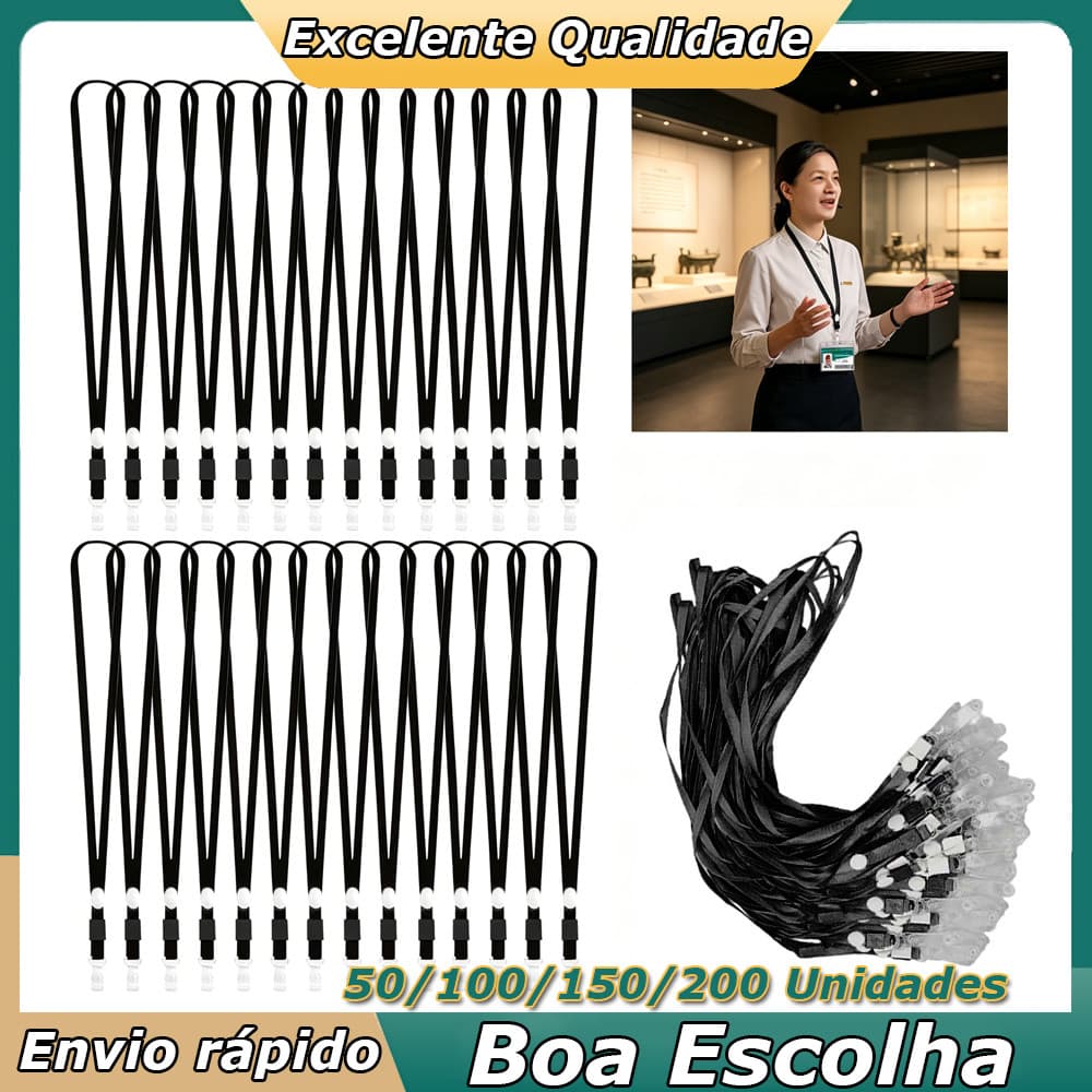 50/100/150/200 Unidades Preto Cordão de crachá Para crachás de identificação cordão para professores homens e mulheres