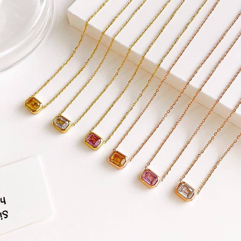 Novo simples moda All-Match colorido amarelo diamante colar feminino nicho High-End rosa diamante clavícula corrente