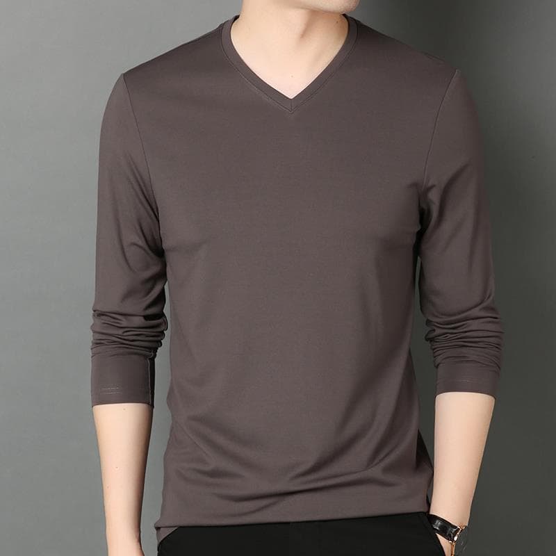 Camiseta masculina de manga comprida estilo fino verão mais gordura plus Size básico camisa pequena terra com decote em
