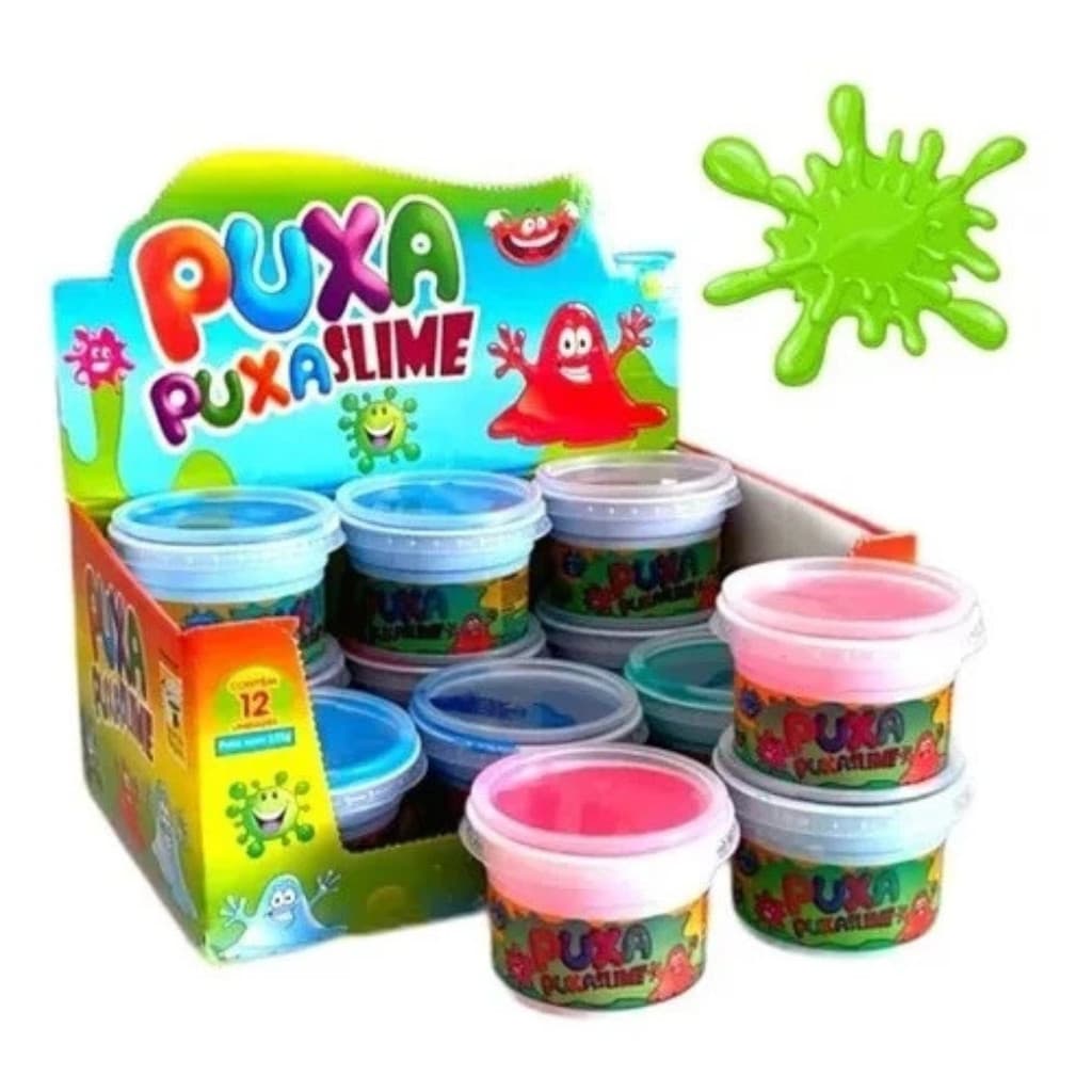 Slime Massinha Puxa puxa Caixa Revenda Atacado Festa Lembrancinha Criança Leleca Geleca Infantil
