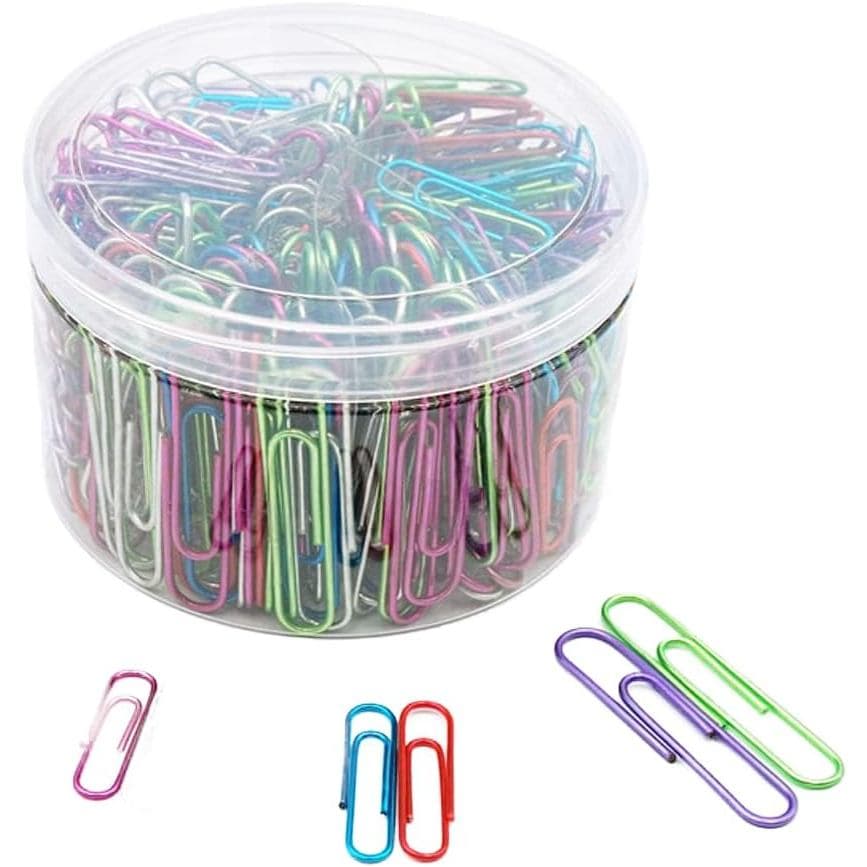 Pacote com 450 Clipes de Papel Metálicos Coloridos, Tamanhos Variados (Grande, Médio, Pequeno), Clipes de Papel Duráveis