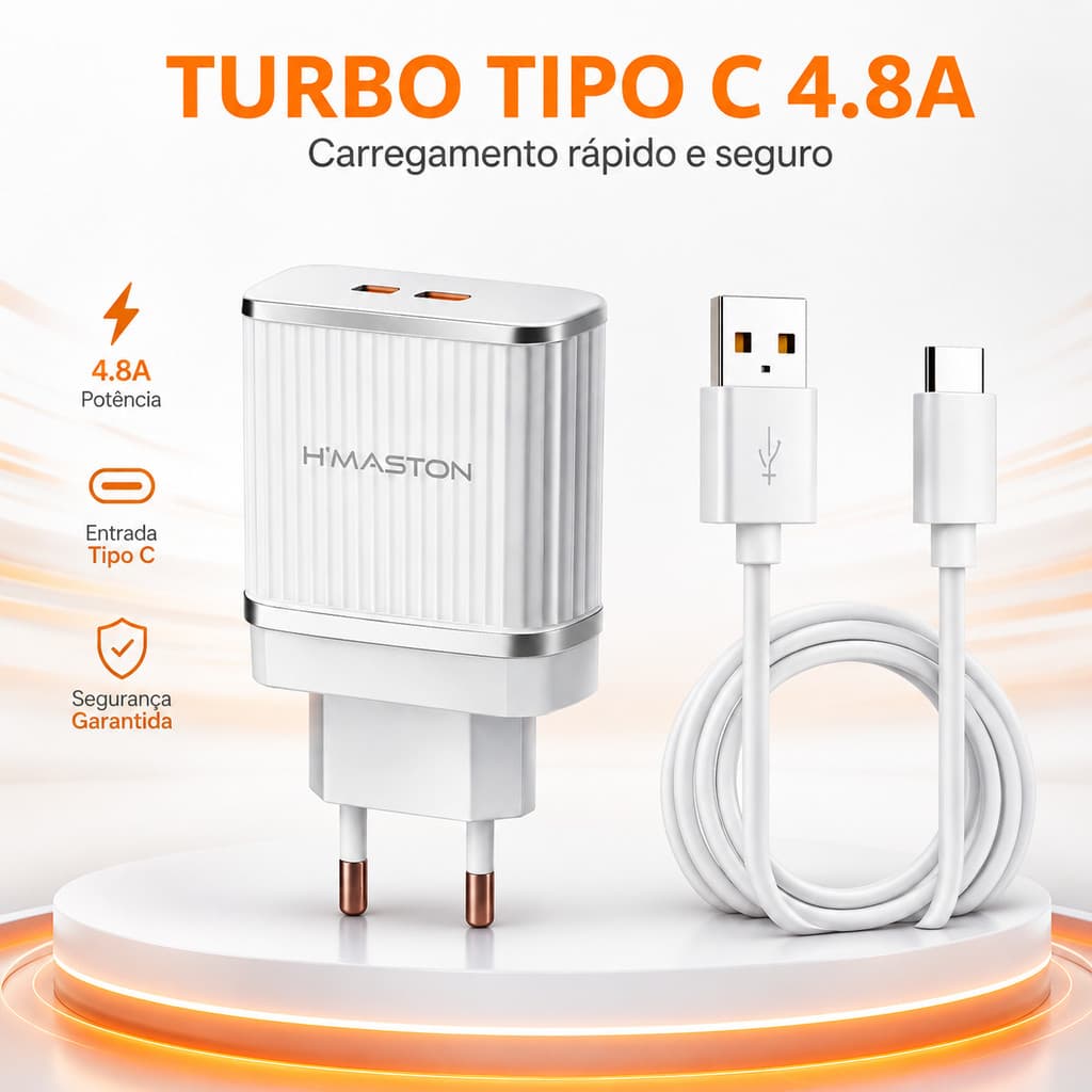 Carregador Turbo 25W Original Tipo C Cabo + Fonte Bivolt iPhone 15 16 17 Pro Max Galaxy S24 Ultra