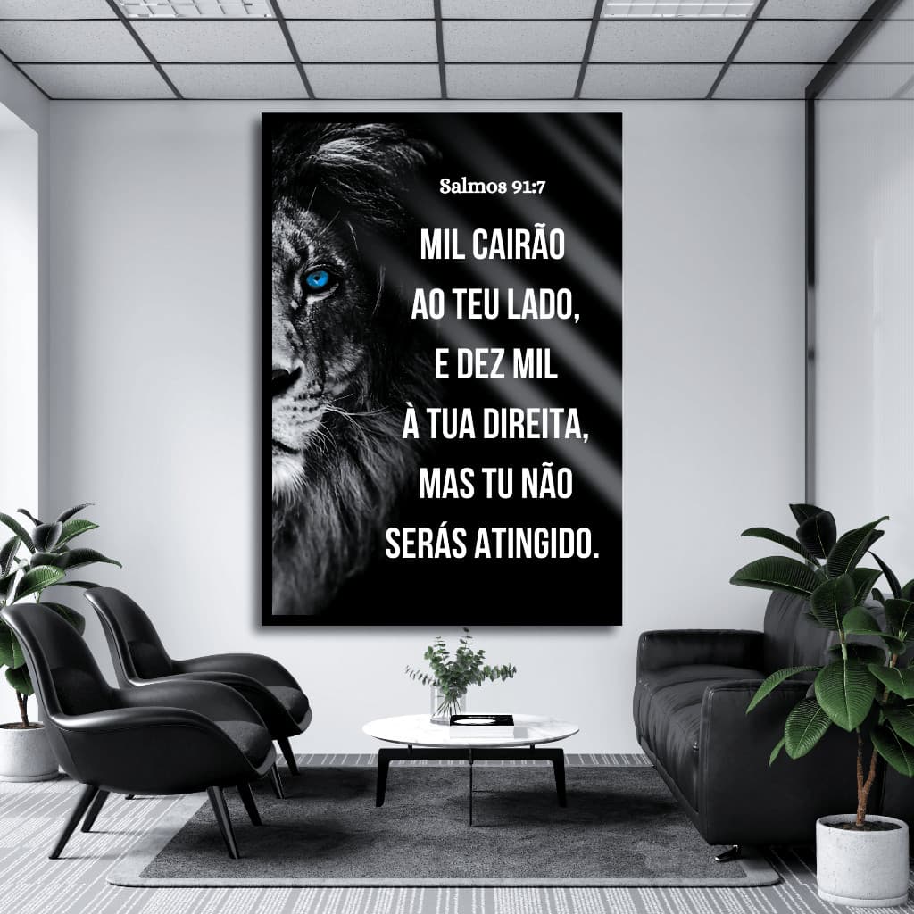 Quadro Decorativo Religioso Leão de Judá Salmos 91 Bíblia Fé Sala Quarto