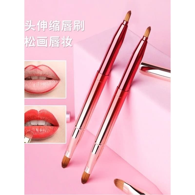 Pincel profissional de duas cabeças para lábios, batom, dedicado, retrátil, portátil, maquiagem, delineador labial, pinc