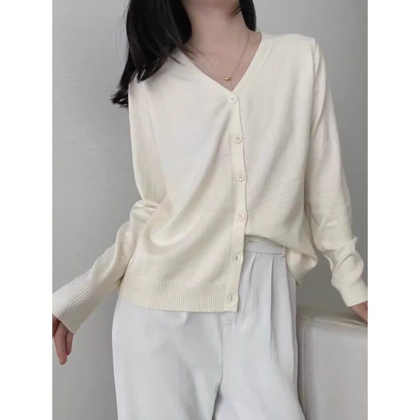 Cardigan de malha com decote em V, suéter feminino de cor sólida, jaqueta feminina, outono inverno, novo estilo, estilo