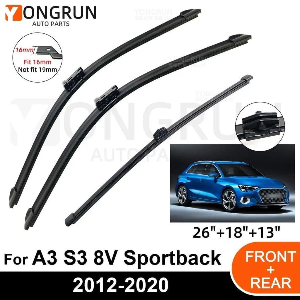 3 Pçs Limpador De Carro Para Audi A3 S3 8V Sportback 2012-2020 Pára-Brisa Dianteiro Traseiro Lâmina Acessórios Borracha