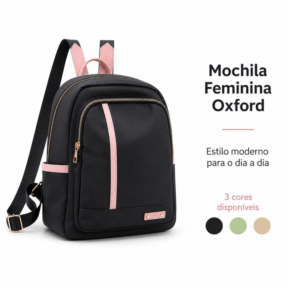 Mochila Feminina Oxford 26x13x35cm | Leve e Resistente para Dia a Dia 3 Cores