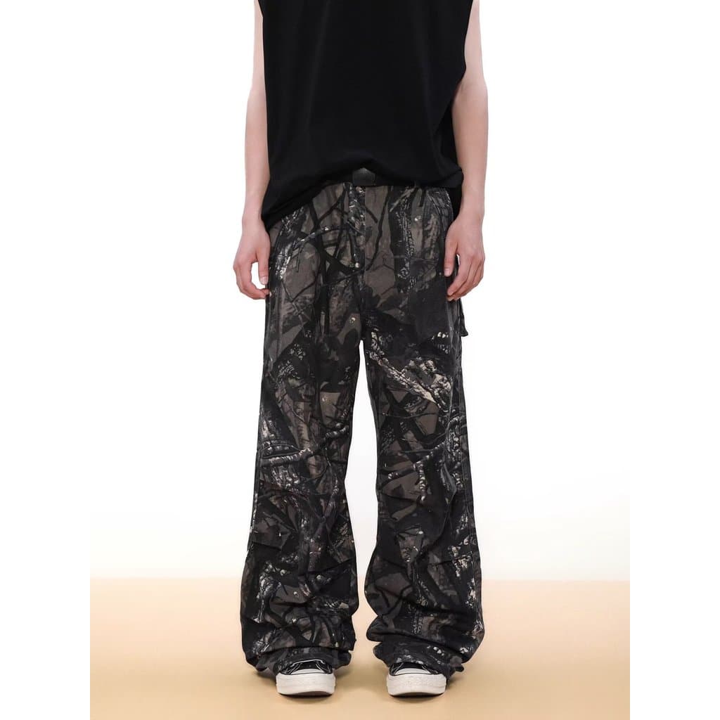 2025 calças camufladas ramo americano camuflagem angustiado macacão calças masculinas retas soltas ao ar livre calças ca