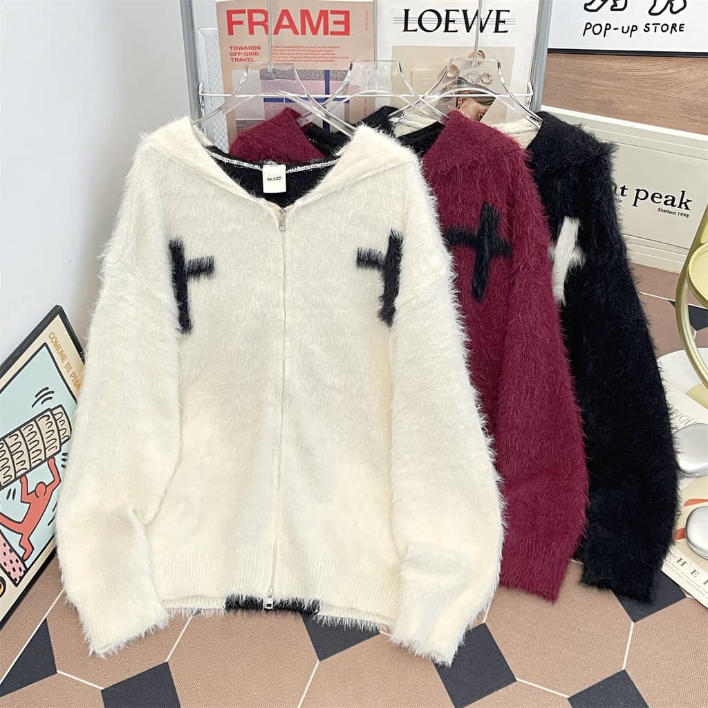 Europeu americano High Street pelúcia vison-como camisola com capuz masculino outono inverno pesado engrossado casal Zip