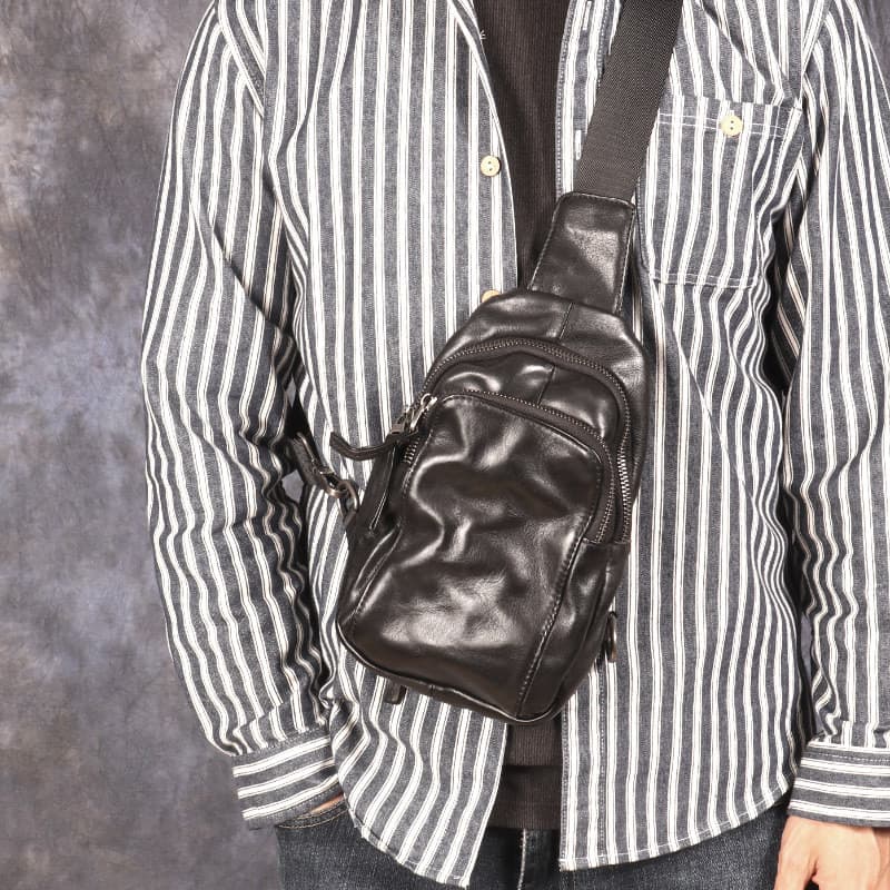 Novo estilo de couro genuíno saco de peito masculino primeira camada vegetal curtido cruz-corpo um ombro Retro Stre