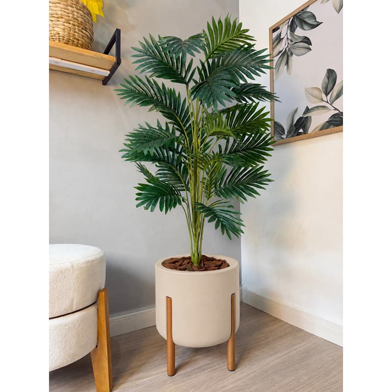Arranjo Planta Palmeira Artificial Com Vaso Pé Madeira Luxo