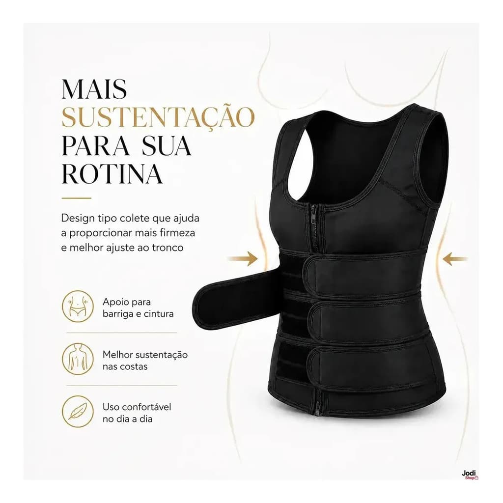 Cinta em Neoprene Tipo Colete para Abdômen Cintura Costas e Tronco