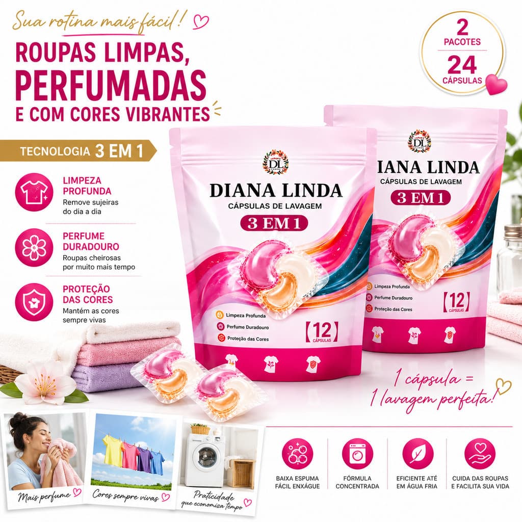 Kit 2 Pacotes Cápsulas Lava Roupas Roupa Cheirosa 24 Cápsulas
