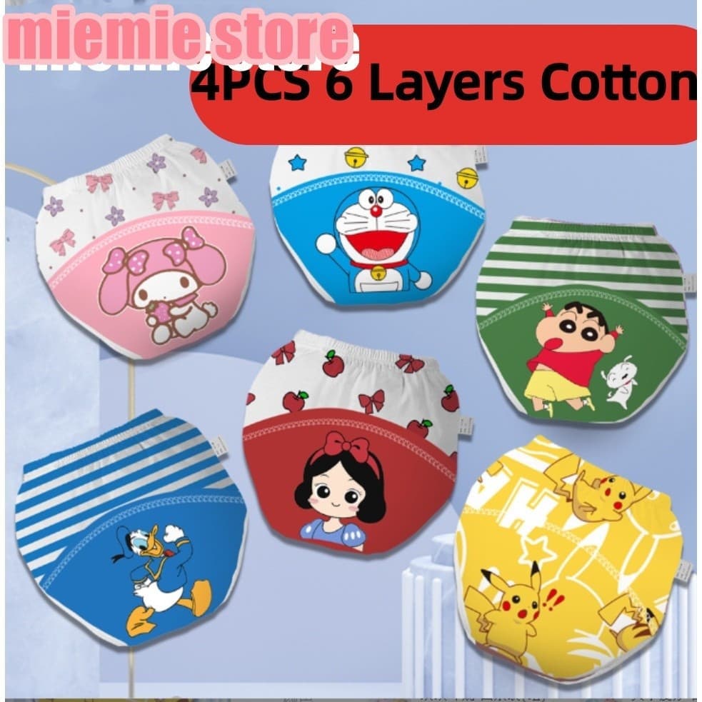 4 pares de fraldas para bebês, 4 pares/6 camadas, calças de treinamento de flanela de algodão, calcinhas impermeáveis re