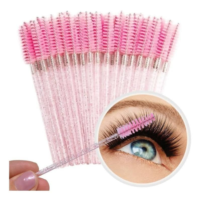 Kit 100 Escovas De Cílios E Sobrancelha Descartáveis Com Glitter