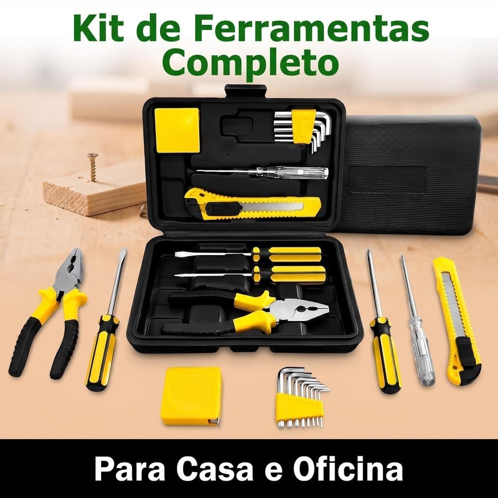 KIT DE FERRAMENTAS 7 PEÇAS, COMPLETO PARA REPAROS DOMÉSTICOS COM MALETA