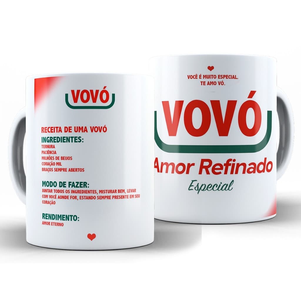 Caneca Açúcar Vovó Refinado + Caixa - Xícara Divertida 325ML Cerâmica