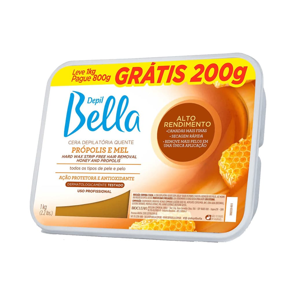 Cera Depilatória Própolis e Mel 800g Leve 1kg Pague 800g