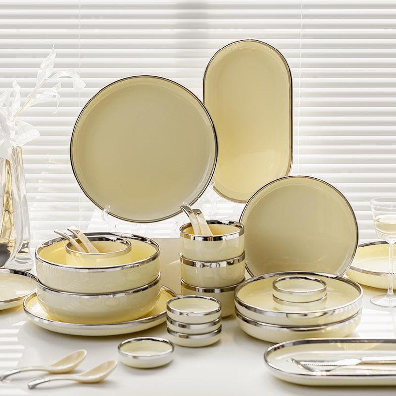 Nordic utensílios de mesa criativo leite amarelo casa tigela arroz cerâmica placa profunda prato peixe cerâmica conjunto