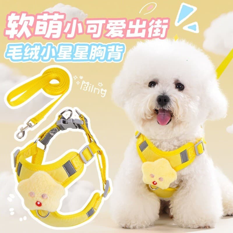 Coleira tipo colete para filhotes e cães pequenos, especificamente para Teddy, Bichon e Pomeranian, com corrente para pa