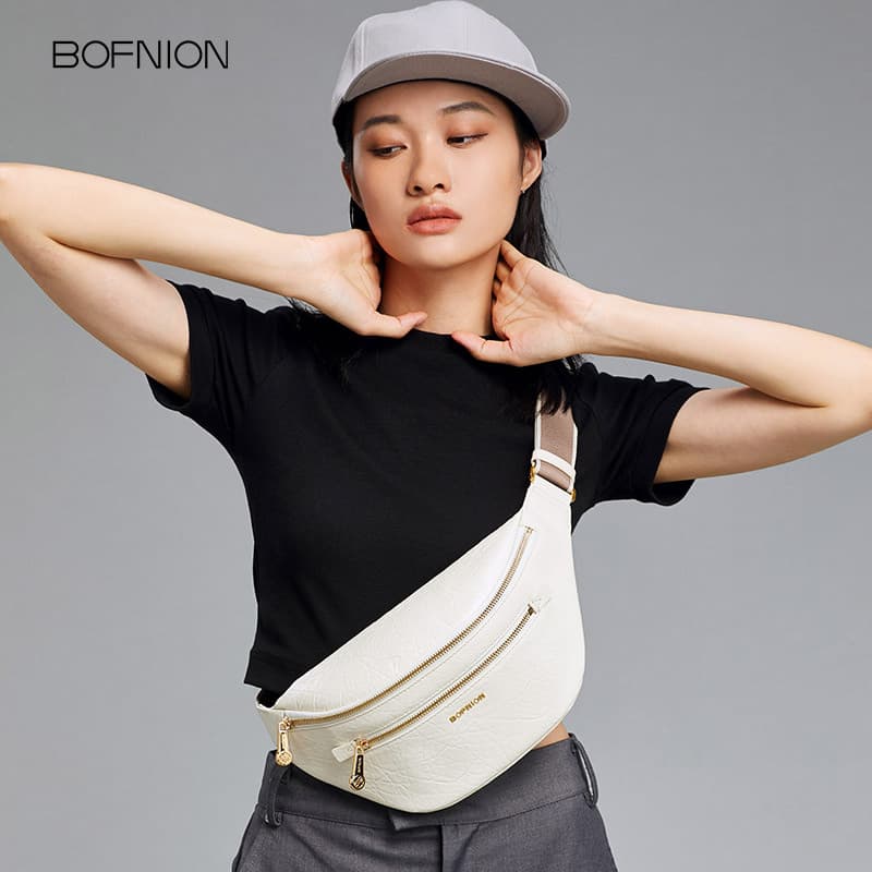 BOFNION primeira camada de couro saco de peito nicho feminino saco de couro genuíno Cross-corpo bolsa de ombro bolinho c