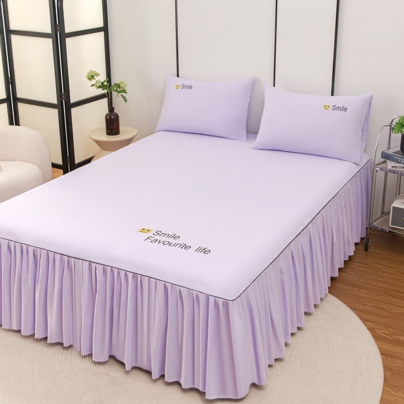 2025 Novo estilo saia de cama de camada única peça única leve luxo bordado saia de cama simples capa de edredão bainha f