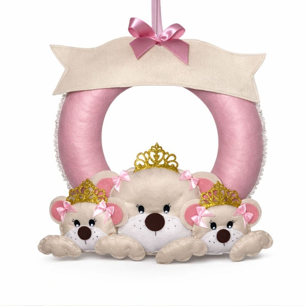 Guirlanda De Feltro Ursinha Feliz Guirlanda Personalizável Com Nome Do Bebê Decoração Infantil