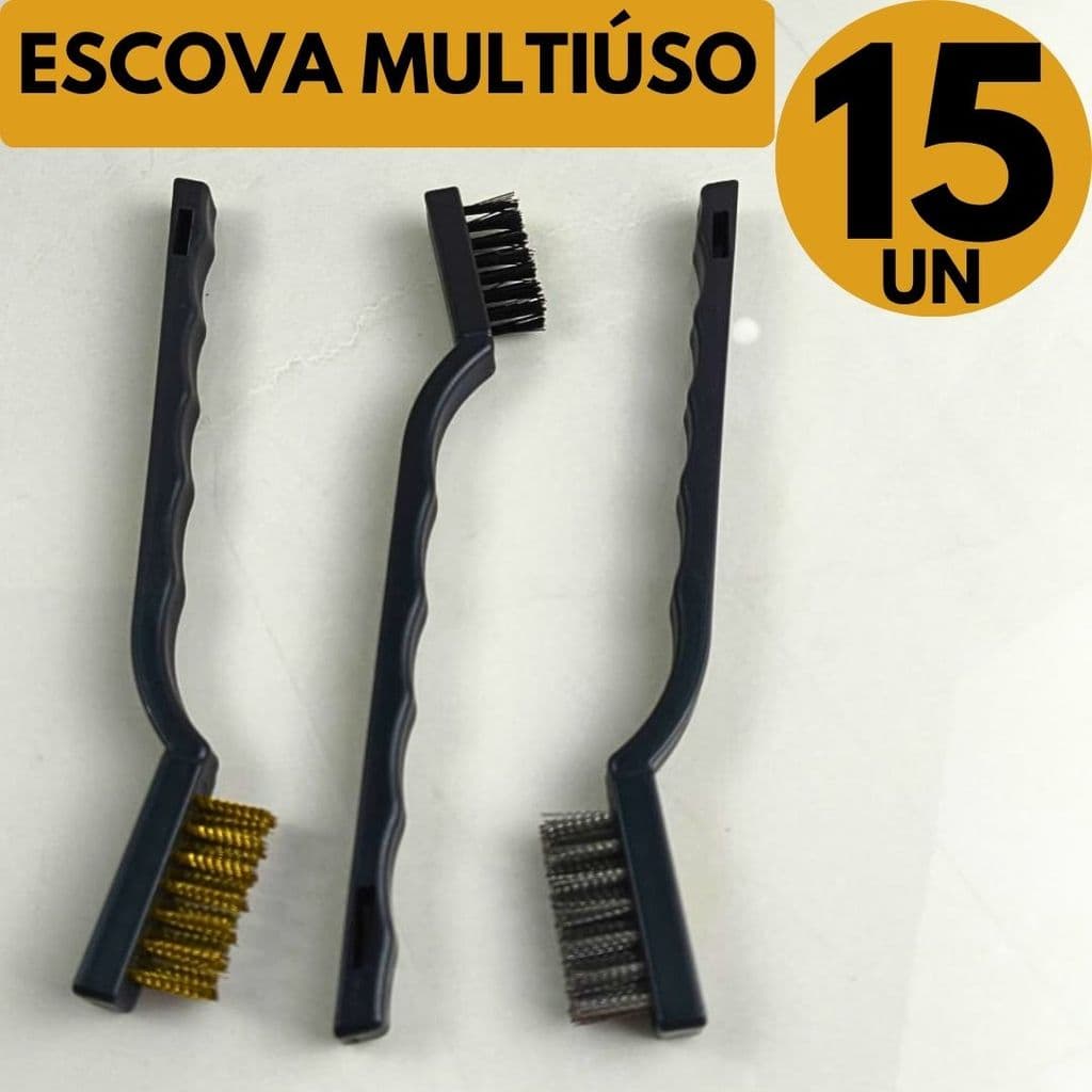 Kit 15 Escovas Aço Limpeza Pesada Remove Ferrugem e Sujeira Profissional Casa Oficina Churrasqueira