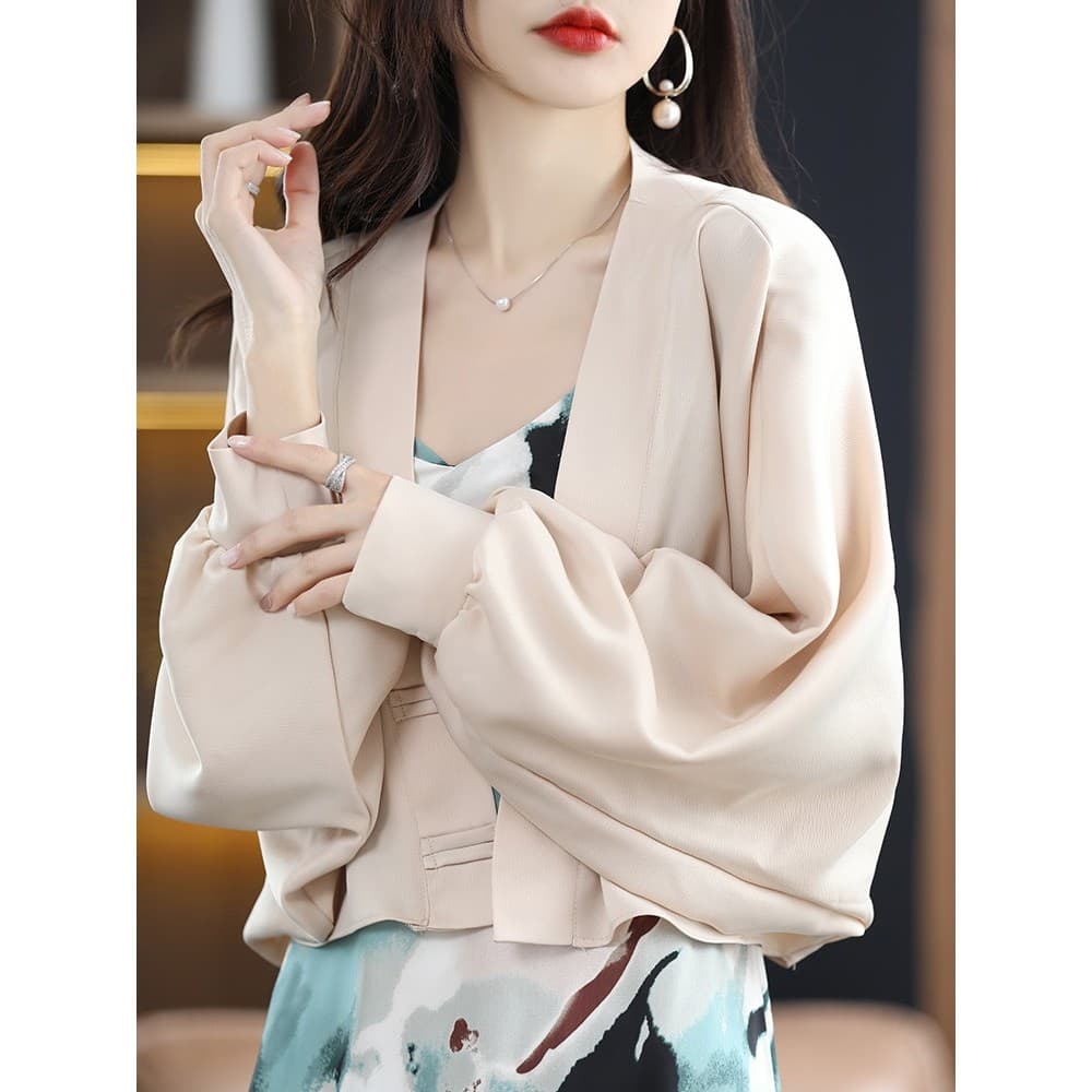 Blazer de seda pesado feminino solto estilo preguiçoso com saia superior curto acetato Design nicho xale