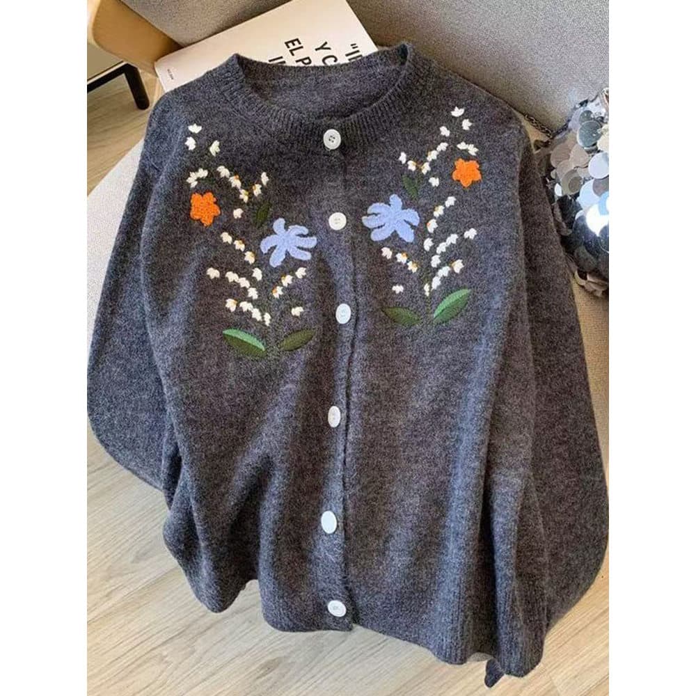 2025 novo estilo em torno do pescoço de manga comprida lã malha camisola feminina camisa de fundo bordado engrossado cam