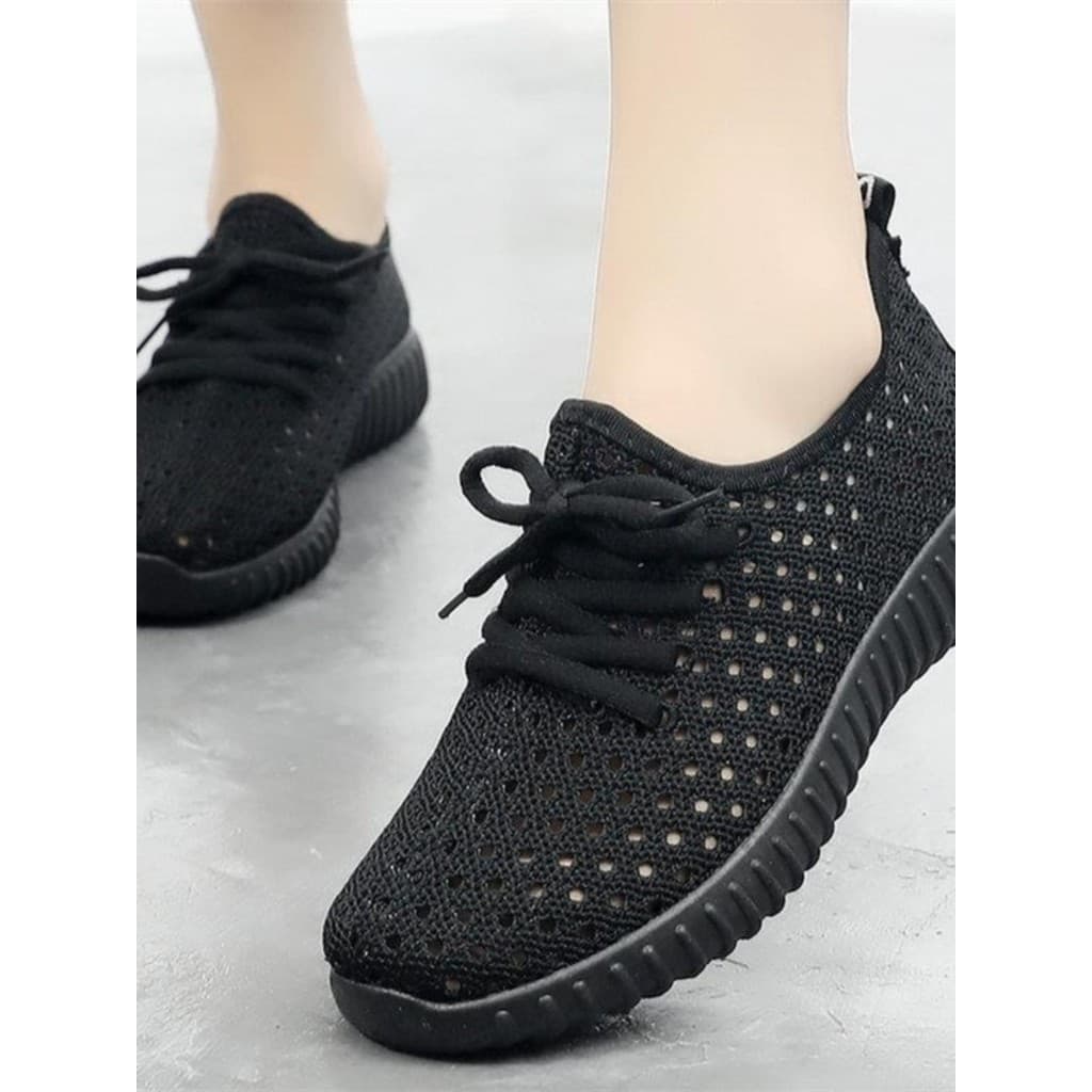 Sapatos de pano femininos verão oco malha sapatos planos esportes sapatos casuais malha respirável confortável All-Match