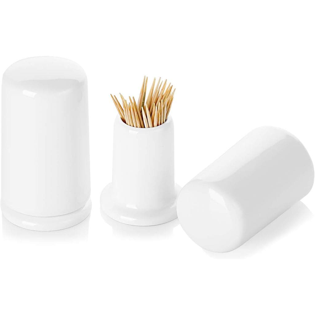 ONTUBE Porta-Palitos de Cerâmica com Tampa, Dispensador de Palitos para Casa, Fácil de Limpar, Conjunto de 2, Branco